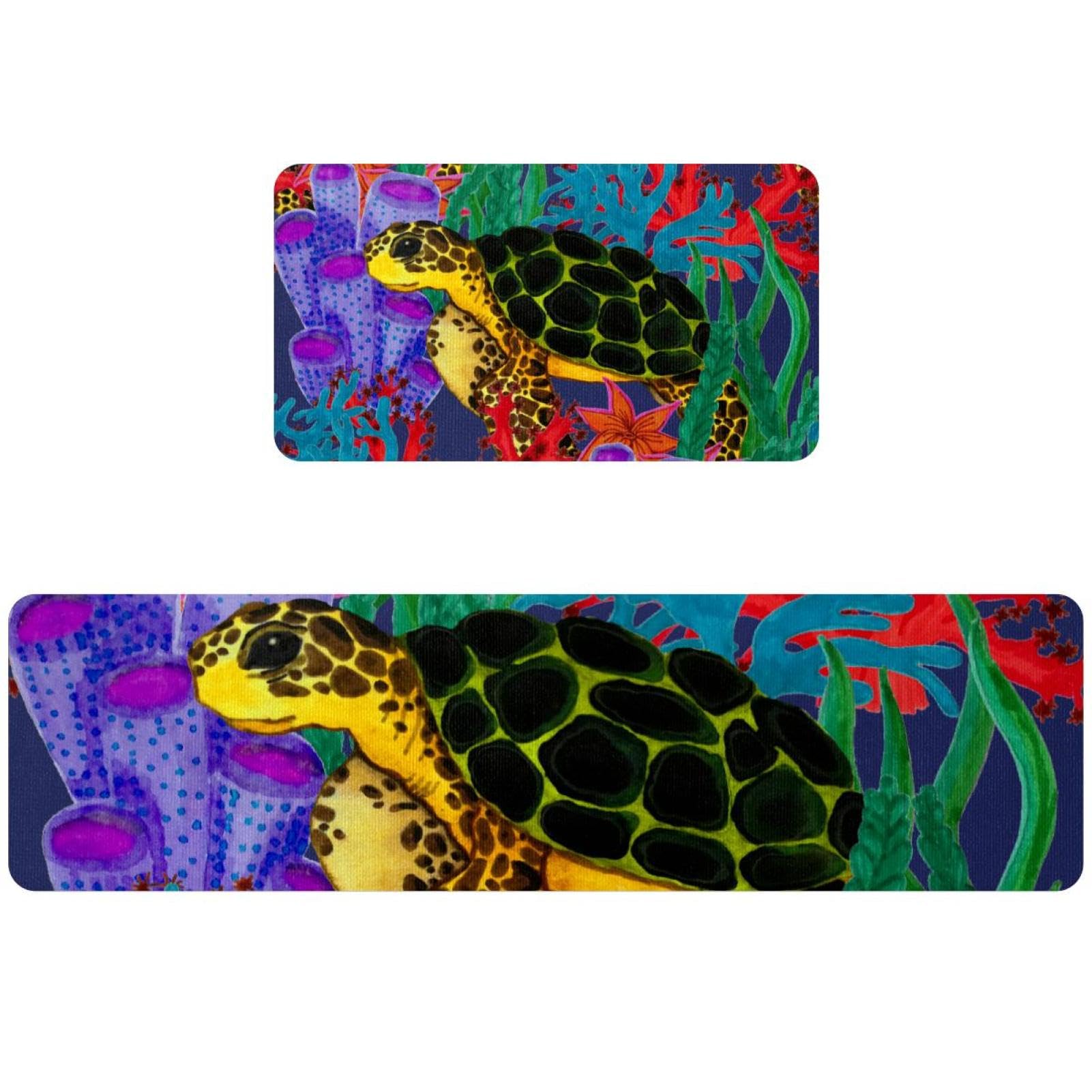 Tapete de cocina absorbente y alfombra de pasillo antideslizante lavable juego de 2 piezas de tortuga