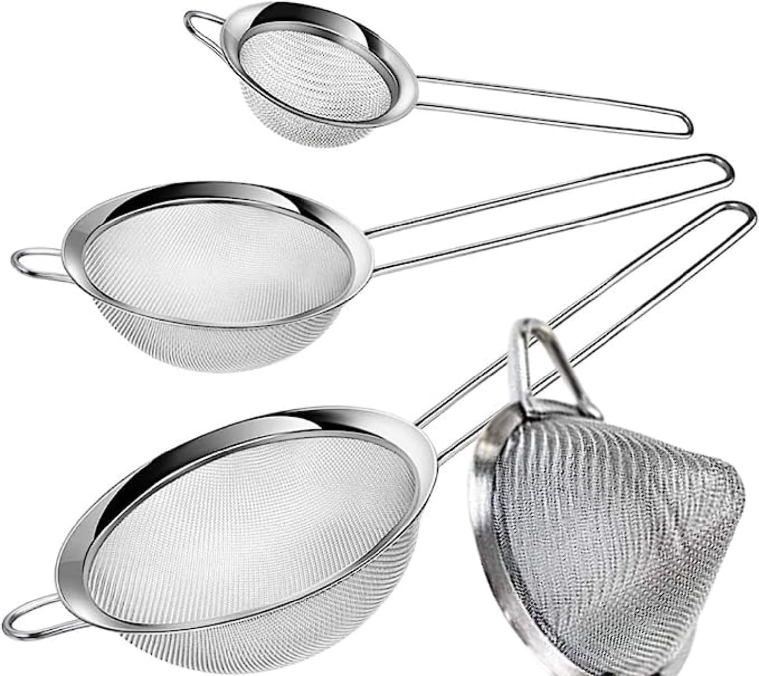 Mosmy Fine Mesh Strainer 201stainless steel with long handle Set of 3 Graduated Premium Durable Multi Purpose Sieve Strainer Ideal for Cooking Baking Food Loose Tea Liquid Flour Coffee Juice