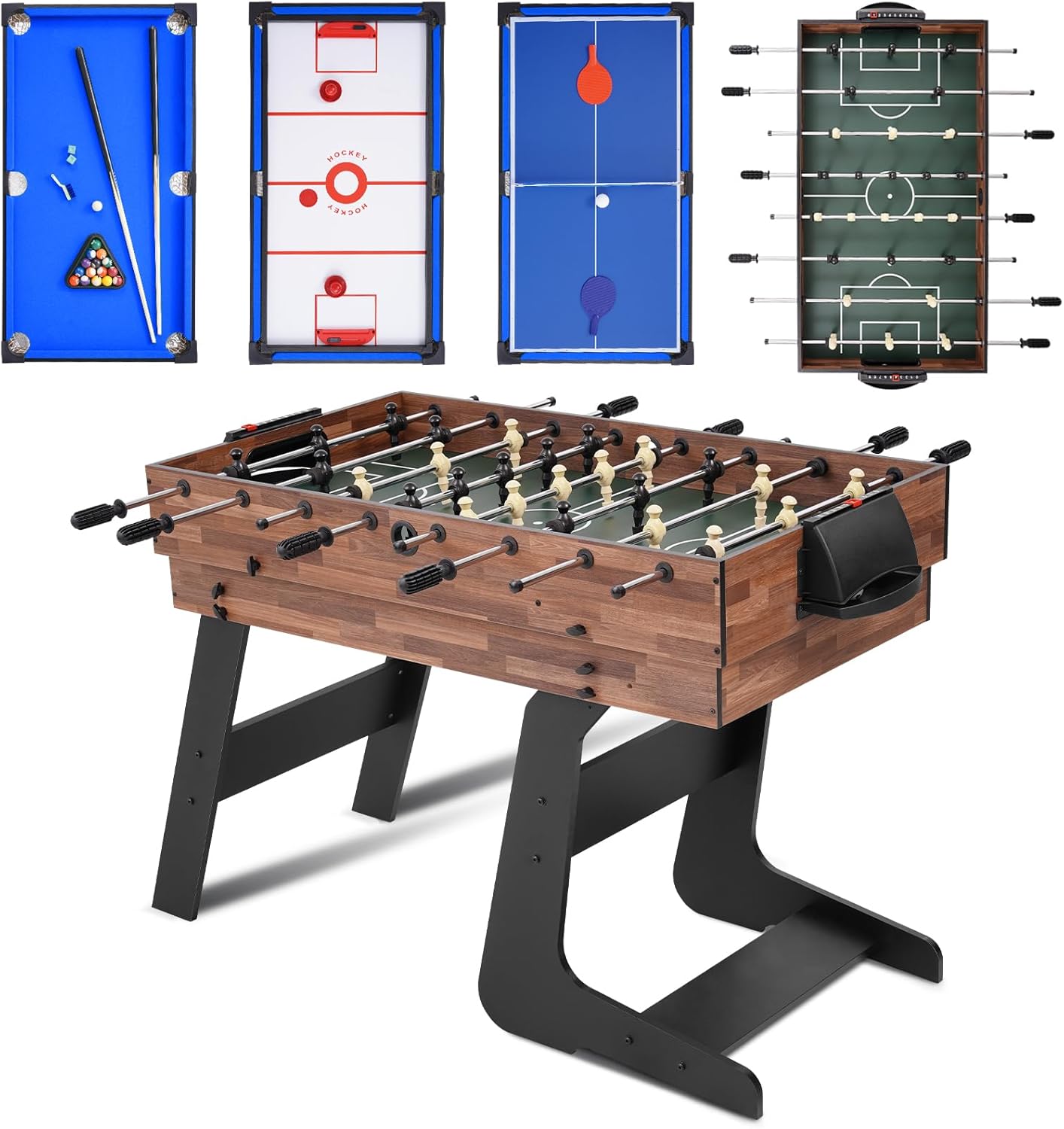 Mesa de juego plegable de 54 pulgadas, juego de mesa de juego combinado 4 en 1 con ping pong, hockey, billar de piscina y futbolín para adultos,
