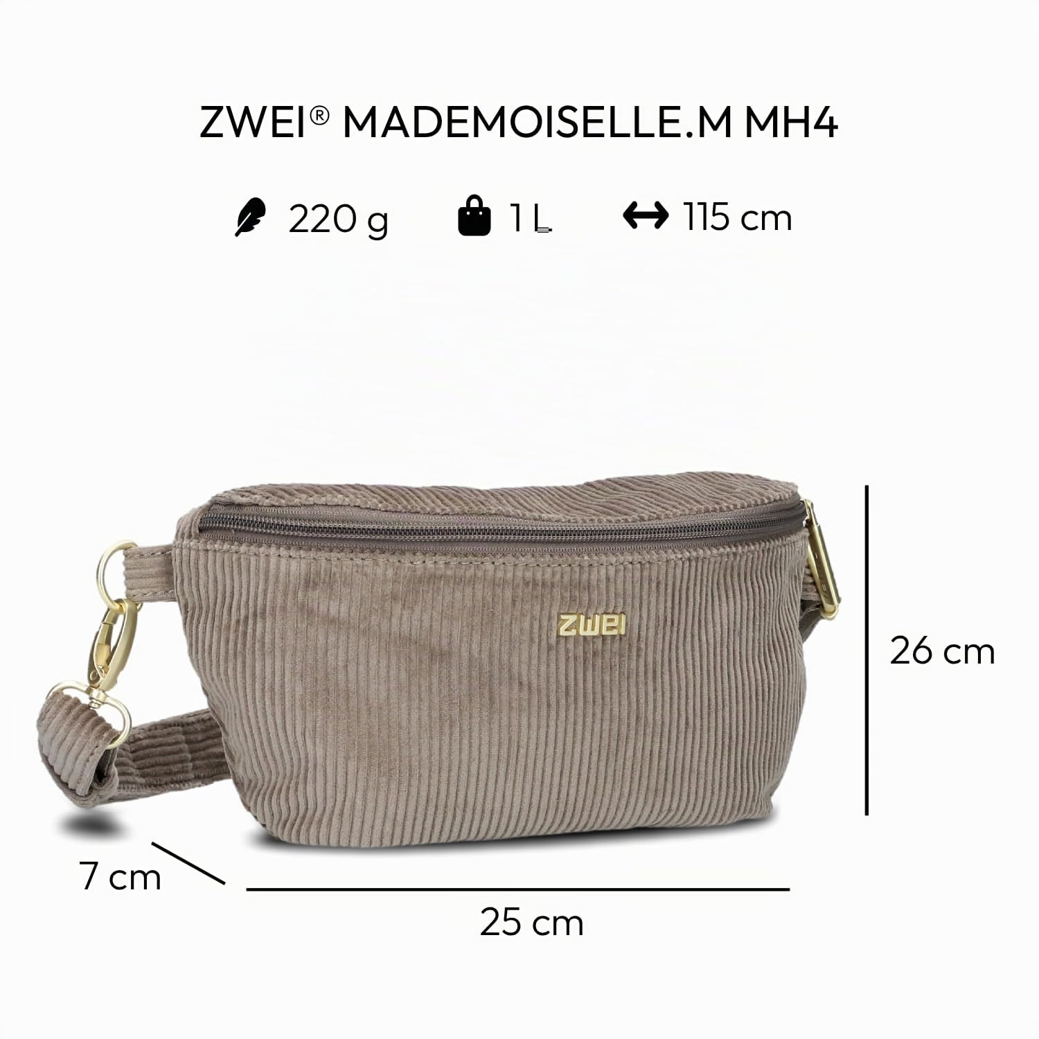 Zwei Damen Hip Bag Mademoiselle.M MH4 Bauchtasche 25 cm 1 Liter aus hochwertigem Kunstleder, Crossbody Bag wasserabweisend, 3-in-1 Bequeme Brusttasche, Gürteltasche & Hüfttasche