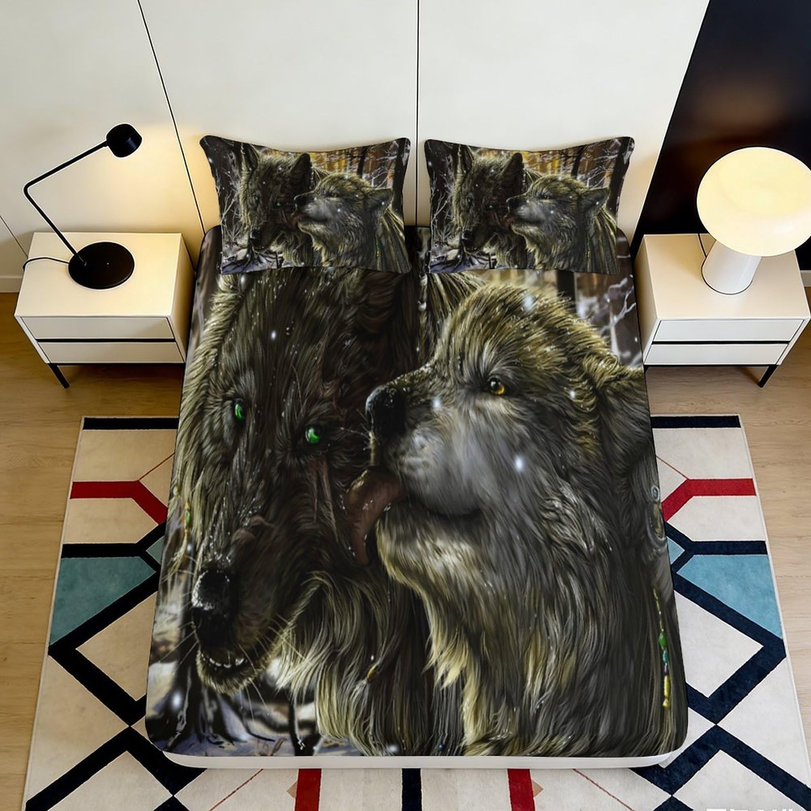Jqzkxnhpbr Style-5 3D Printed Wolf Forest Fitted Sheet Microfiber Non-Slip Bed Cover Animal Art For Bedroom Guest Room Decor 90X200x25cm