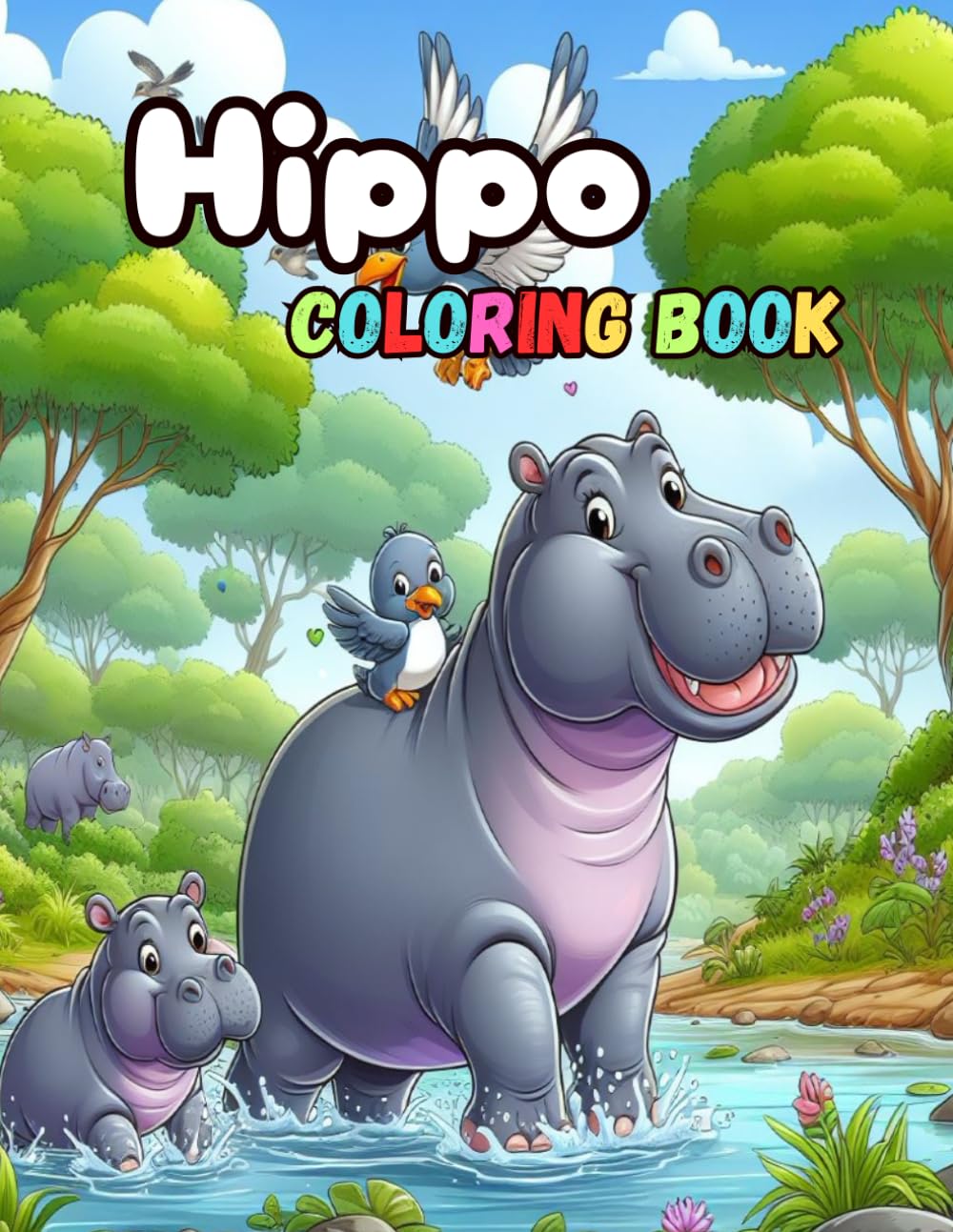 Hippo Coloring Book: Fun & Cute Colouring Pages filled with Hippopotamus Designs for Kids Ages 4-12 Years OLd
