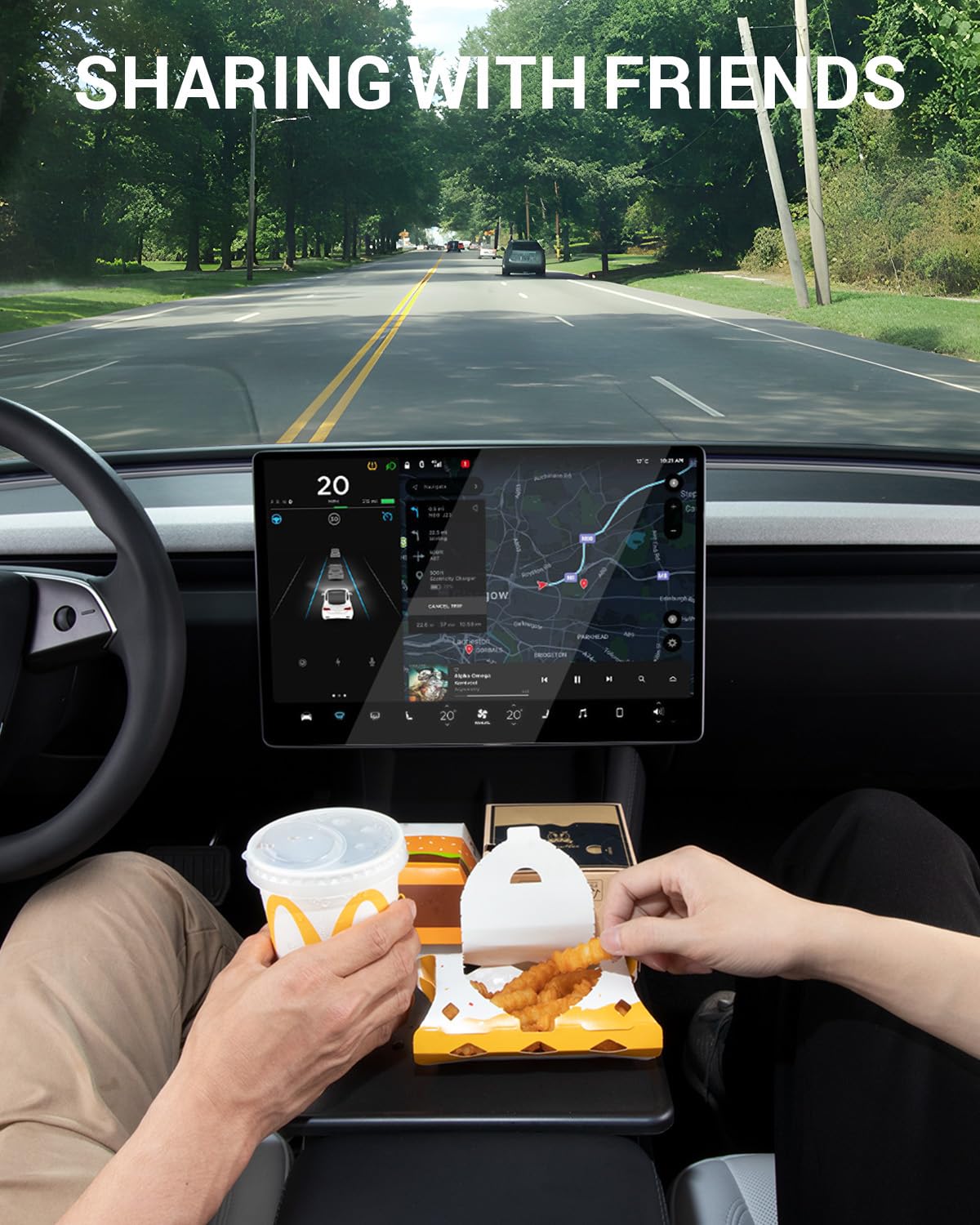 BASENOR Upgrade Tesla Model Y Model 3 Konsola środkowa Taca Antypoślizgowa Składana Samochodowa Biurko na Laptopa do Podróży Drogowych 2024 2025 Model 3 Highland 2025 2026 Model Y Odśwież Akcesoria