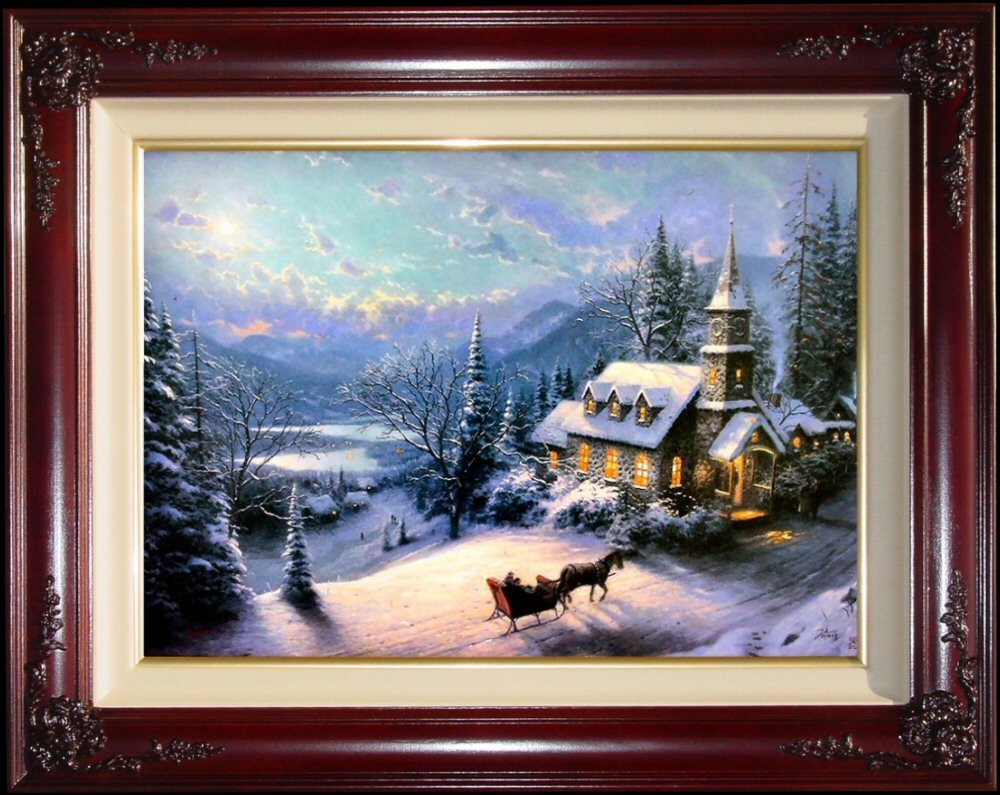 Thomas Kinkade Sunday Evening Sleigh Ride 18" x 27" Gallery Proof Framed Limited Edition Canvas Painting Artwork