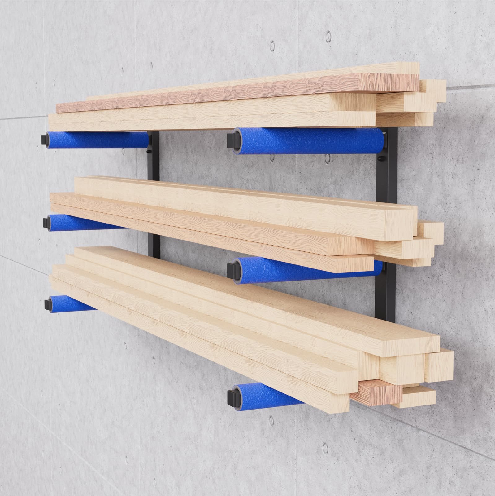 QLS Wandhalterung Werkstattregal Holzregal Wandbefestigung Wandmontage Garage Keller 3 Ebene Blau