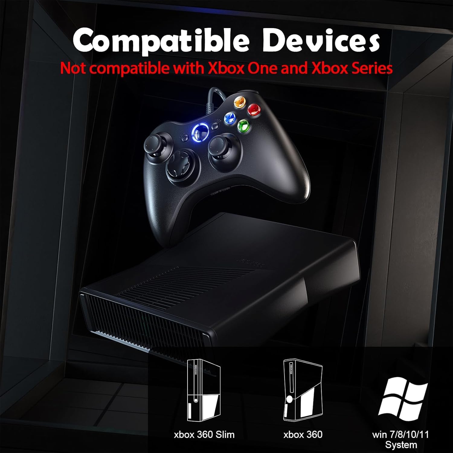 Dinosoo 3 m di ricambio per controller Xbox 360 cablato, controller PC con joystick aggiornato, doppio shock, jack audio da 2,5 mm, confezione da 2