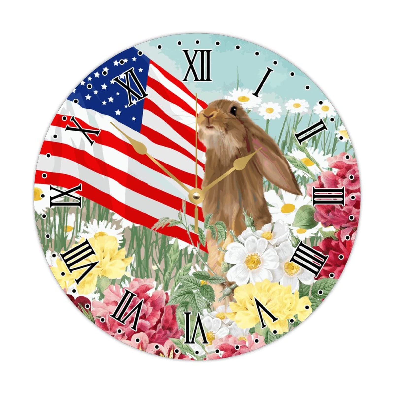 Horloge ronde bois motif lapin américain, l'idée cadeau animalier idéal