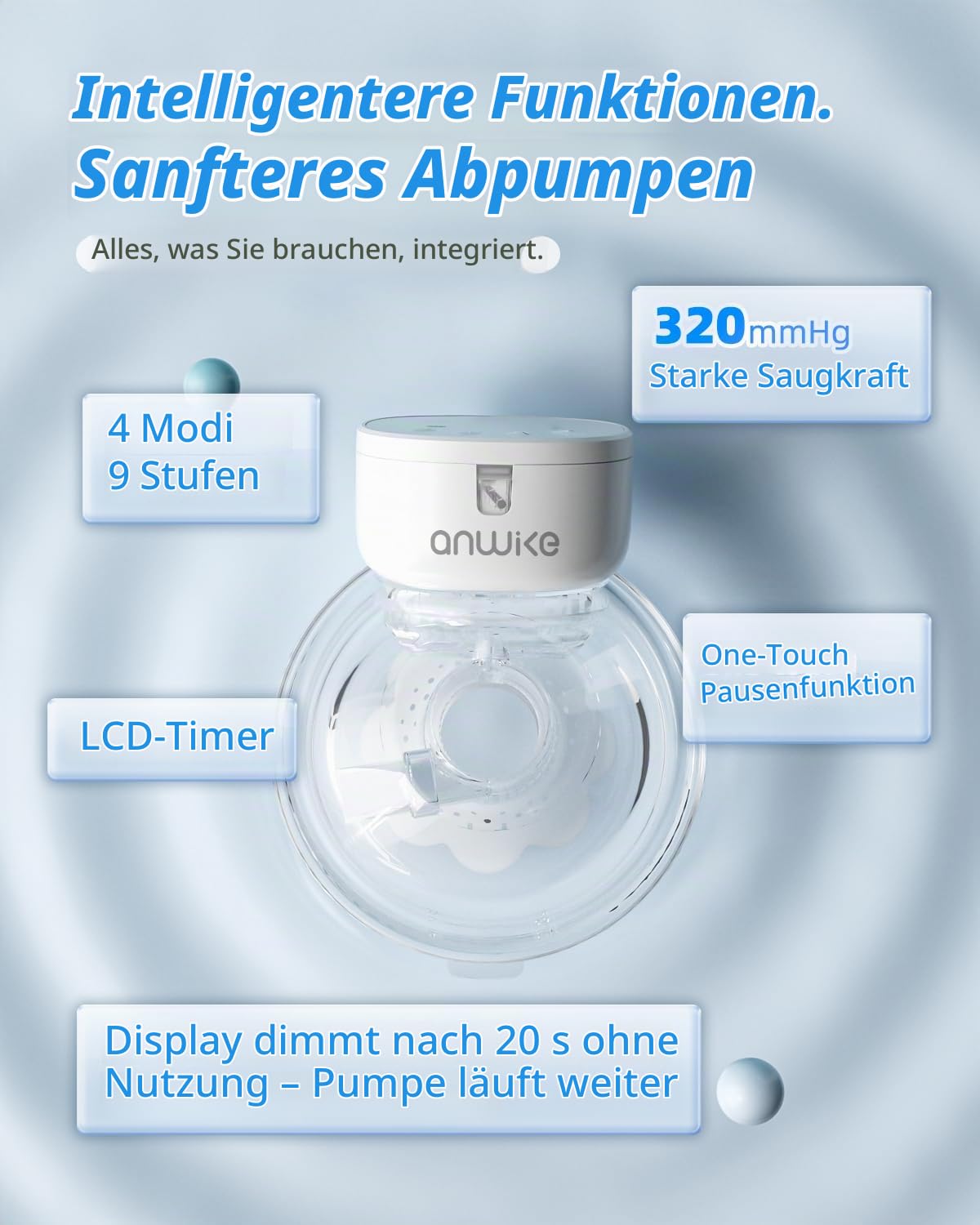 ANWIKE MY-376 Milchpumpe Elektrisch Doppelt Ultra-Leicht 230g - Schmerzfreie Handsfree Milchpumpe für Fahren und Reisen, Leise 40dB, 4 Modi 9 Stufen, Freihändig Elektrische