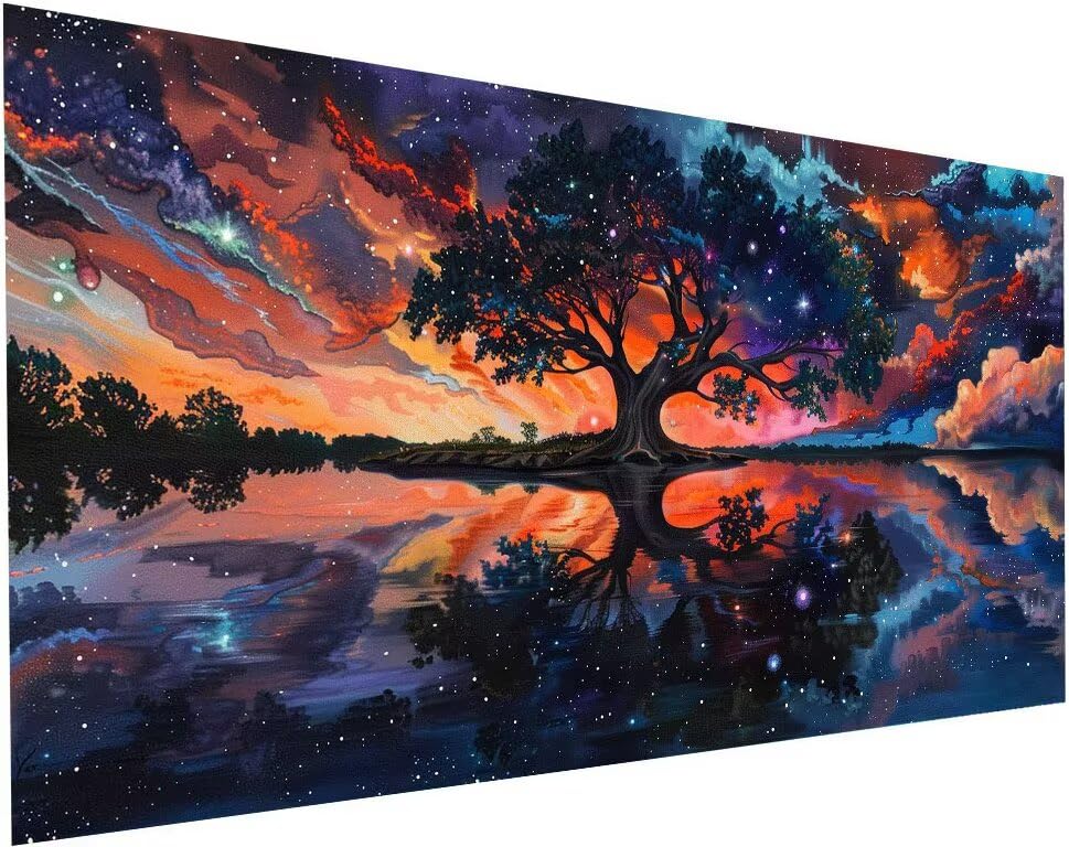 Peinture Diamant Ciel Étoilé 5D pour Salon : Activité Manuelle Adulte XXL au Bord du Lac