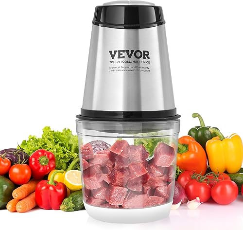 VEVOR Procesador de alimentos, mini picadora eléctrica de 400 W, picadora de carne eléctrica de 2 velocidades, licuadora de carne de acero