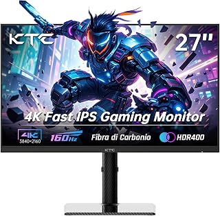 KTC Monitor Gaming 4K 160Hz 144Hz, Pannello Fast-IPS 1ms 27 Pollici Monitor, HDR 400, 132% sRGB, Guscio in fibra di carbonio, Supporto regolabile, DP1.4 / HDMI 2.1 per giocatori e progettisti