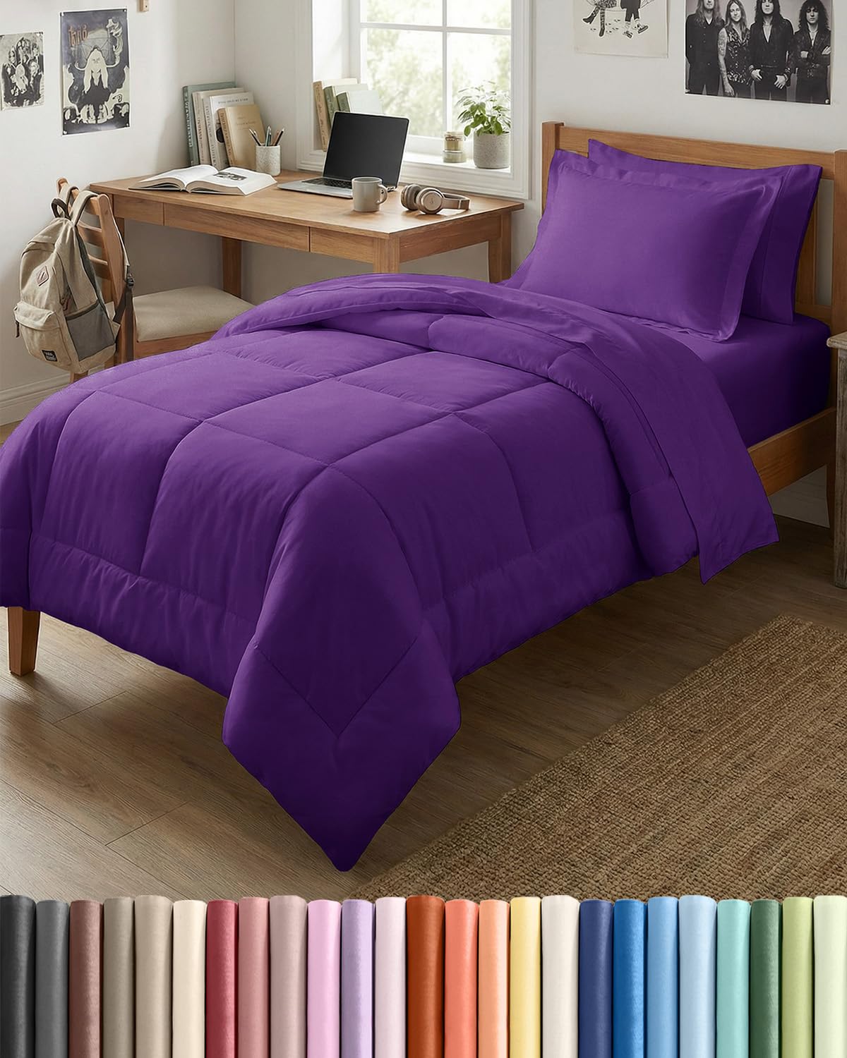 CGK Unlimited Twin XL Comforter Set, 5 Piece Bed in a Bag, Purple