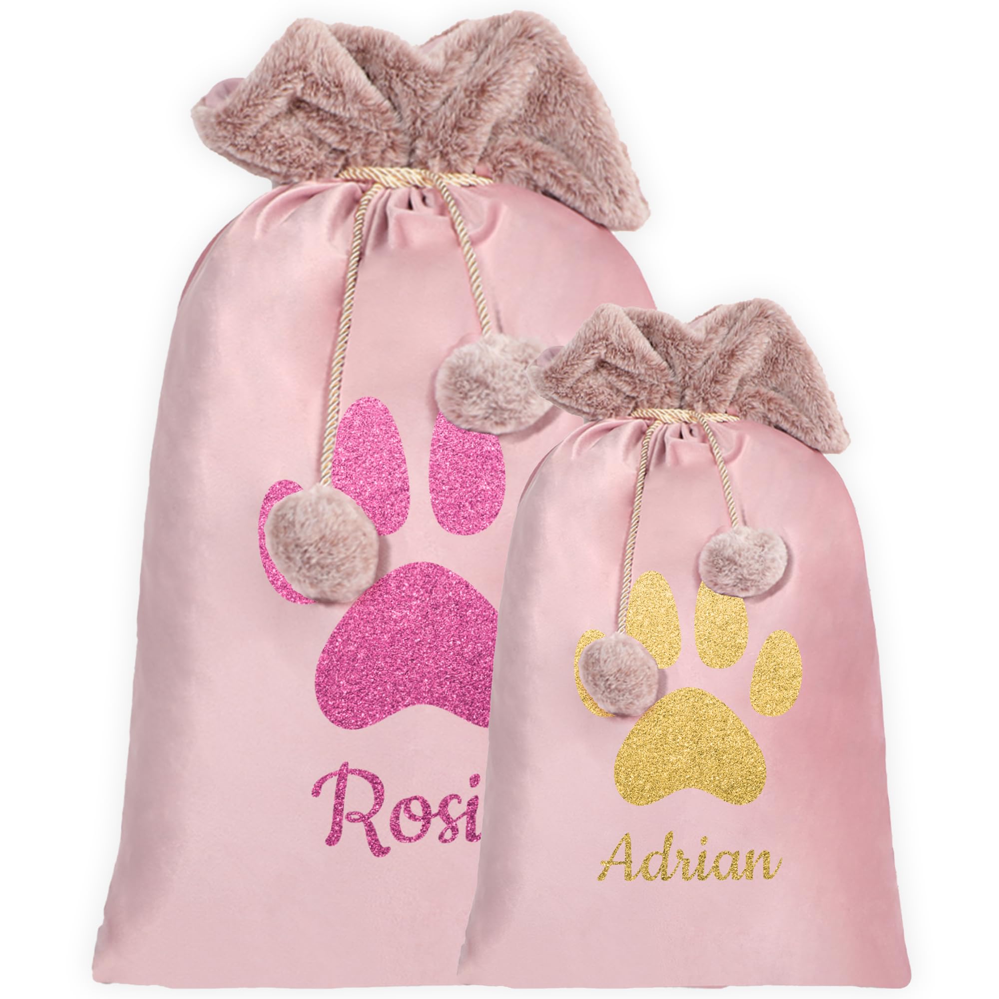 Print Maniacs Personalised Dog Velvet Santa Stocking Sack with Luxury Fur Trim – Large Bag For Dog and Cats, Ideal for Holiday Decor and Gifts
