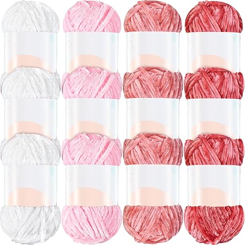 Vista 49 de Xinnun 12 madejas de terciopelo de chenilla de 1116 yardas, hilo de felpa suave y grueso, a granel para tejer a ganchillo, manta de tejer