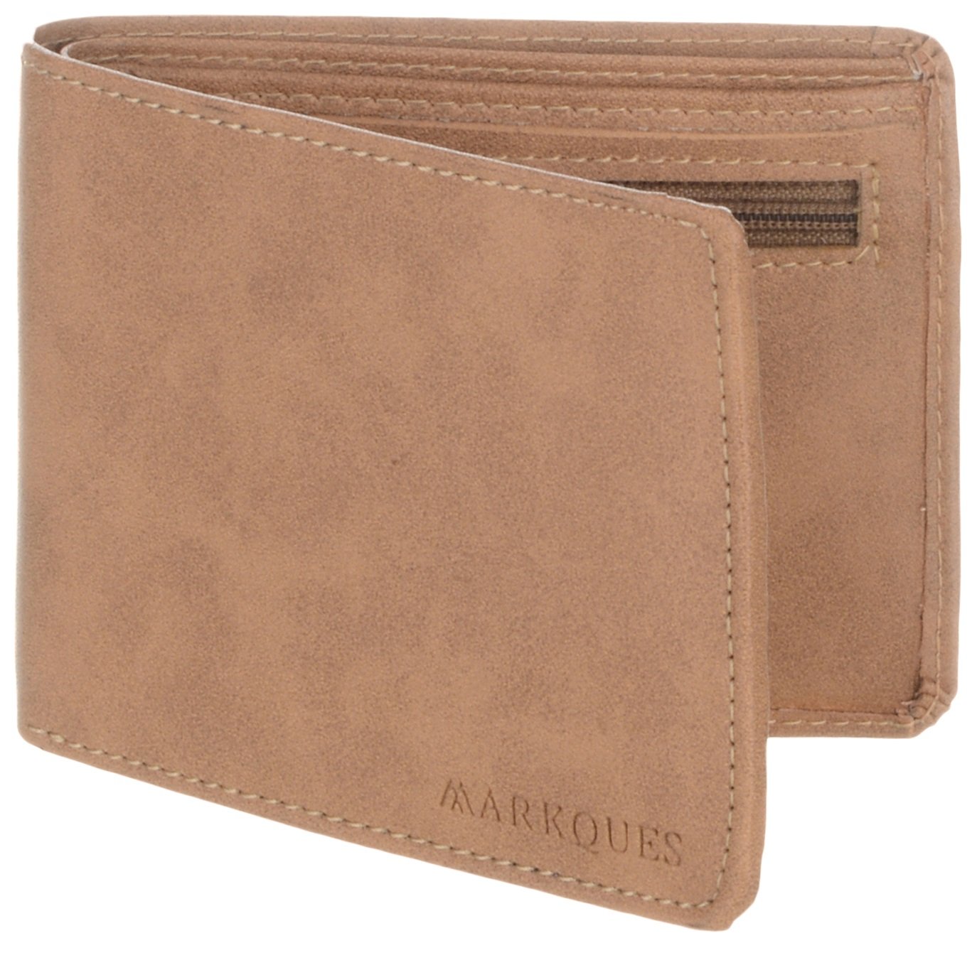MARKQUES Invader Vegan Leather Men's Wallet, Tan, Modern