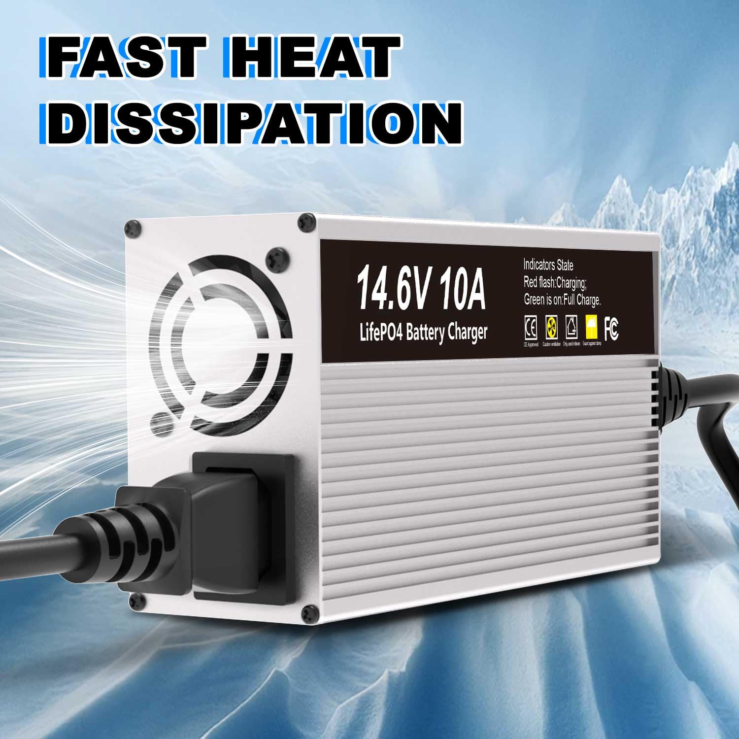 Caricabatterie LiFePO4 da 14,6V 10A per caricabatteria al litio ferro fosfato da 12V (12,8V) con ricarica rapida protegge la batteria