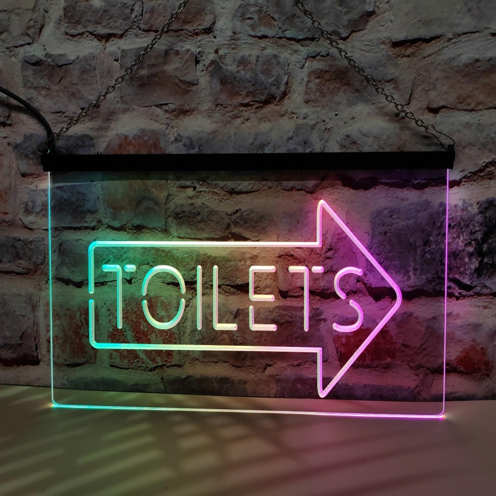 Zayeksole Toilets Right Arrow Neon Sign for Wall Decor, APP RGB Dimming USB Powered LED Neon Lights for Supermarket Bathroom Bar Club Party,30x20cm