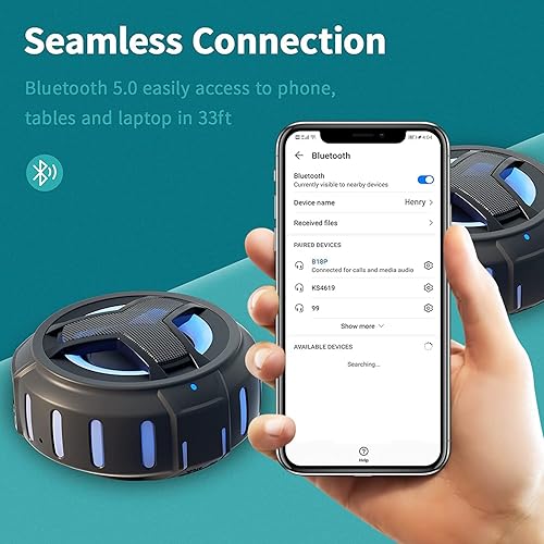 Miniatura 7 de EBODA Altavoz de ducha Bluetooth, altavoces Bluetooth portátiles, altavoz inalámbrico impermeable IP67 con luz LED, flotante, 2000 mAh, estéreo