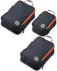 Cubos de compressão para viagem - organizadores de bagagem e mochila organizadores para roupas por TRIPPED Travel Gear, Conjunto de fim de semana vulcão (cinza e laranja), 3 Piece