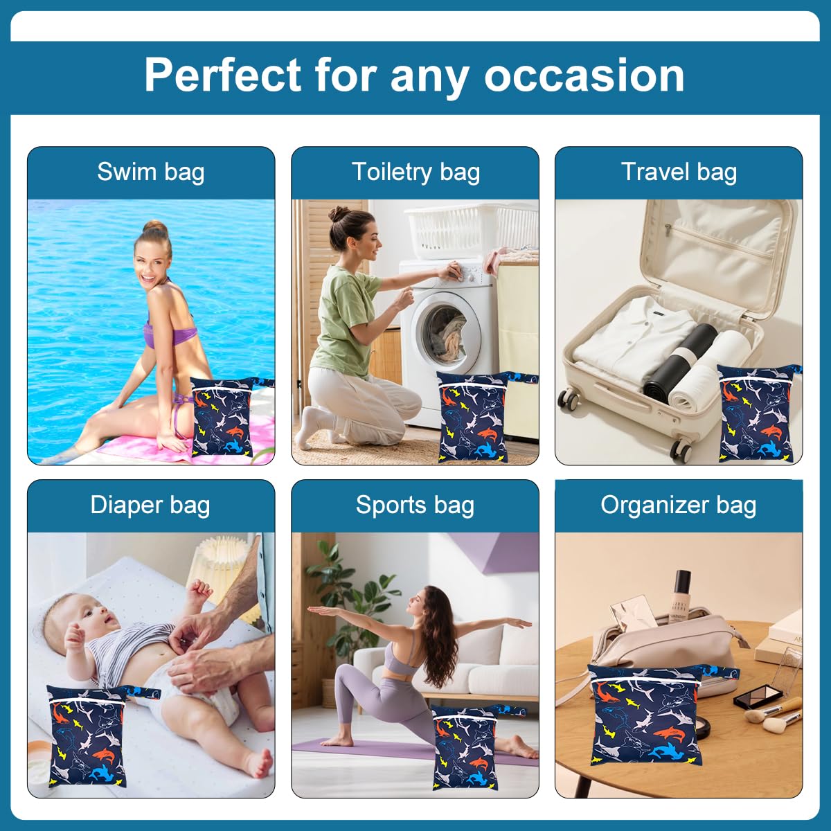 3 Pièces Réutilisable Pochette Humide et Sèche, 26x36cm Sac à Langer de Voyage Plage Piscine, Sacs à Couches Lavables, avec Fermeture éclair, Idéal pour Vêtements, Affaires bébé, Natation, Gym