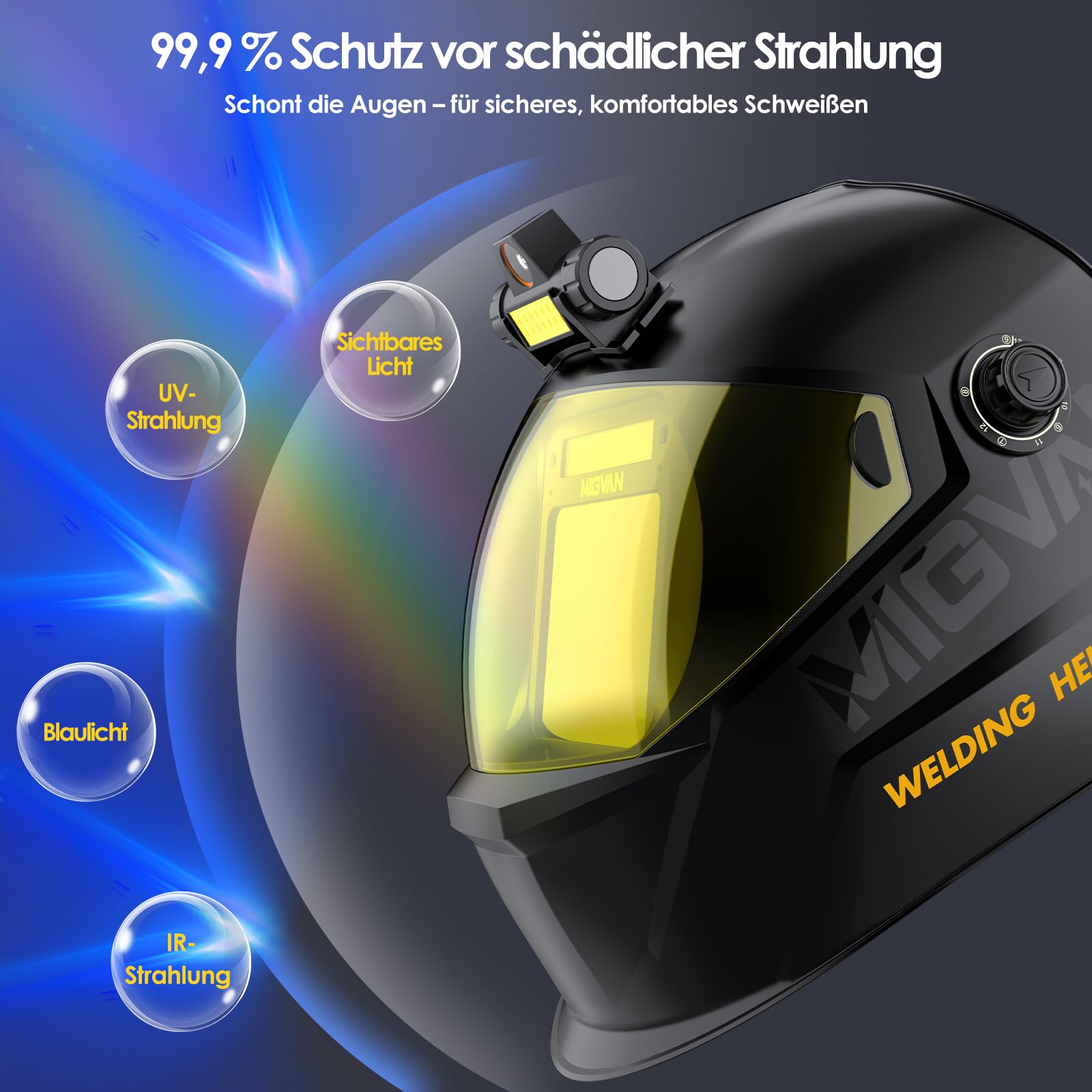 Schweißhelm Automatik mit LED-Licht & True-Color 100x82mm XL Sichtfeld Schweißerhelm 0,1ms Abdunkelung - Profi Schweißmaske Solar für MIG Wig TIG MMA & Schleifen DIN 4/5-9/9-13 H24