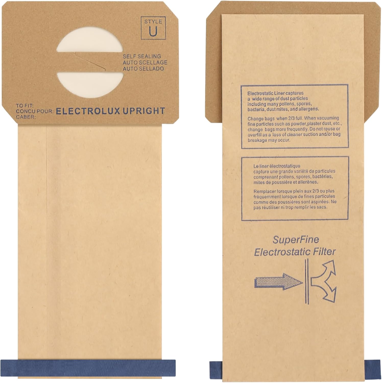 Upright Style U Vacuum Cleaner Bags made to fit for Electrolux (48 Pack)