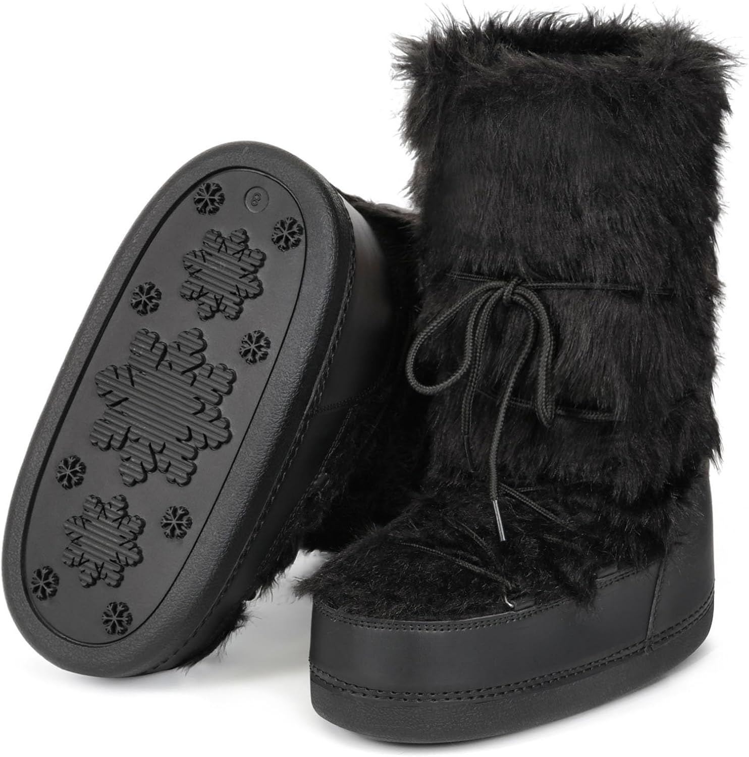 Women's Faux Fur Boots Furry Snow Boots for Women Mid Calf Winter Boot Black White Fluffy Boot Fuzzy Shoes - Image 5