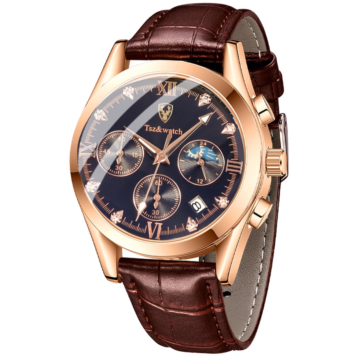 GUANHAO Mens Watches Brown Leather with Date,Casual Watches for Men,Large Face Watches Men,Chronograph Mens Watch,Sport Waterproof Business Dress Analog Quartz Mens Wrist Watches Reloj De Hombre (B0CT5HG239) Amazon Price History, Amazon Price Tracker