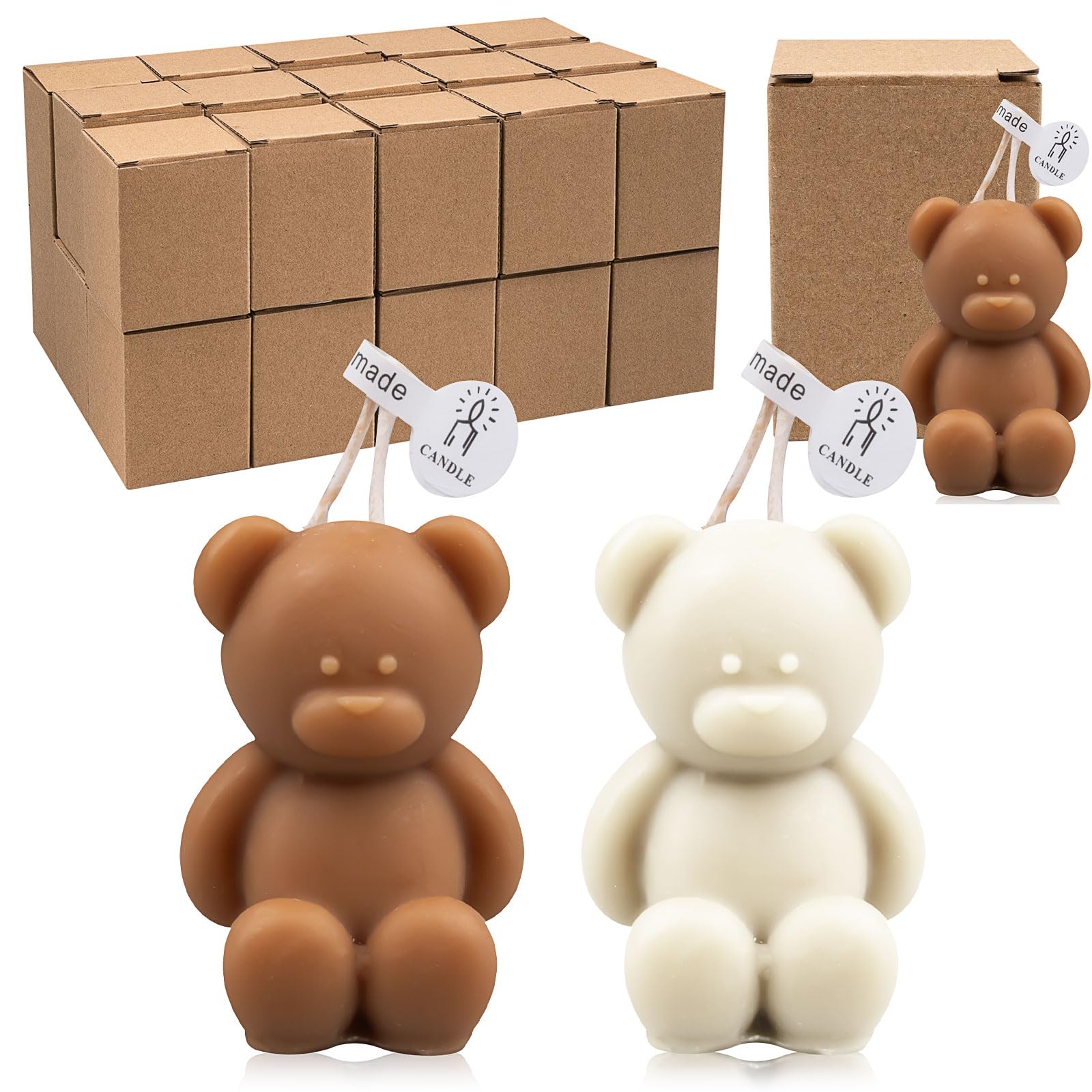 30 Pcs Bear Baby Shower Candle Favors Bear Baby Shower Favors for Guest Bears Party Favors Beewax Candles Bulk for Gifts Party Favors Decorations (White,Dark Brown)