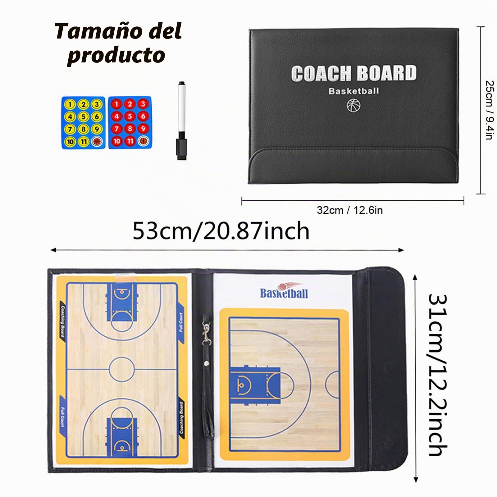 Pizarra Baloncesto Entrenador con Imanes, Carpeta Táctica Baloncesto para Entrenadores