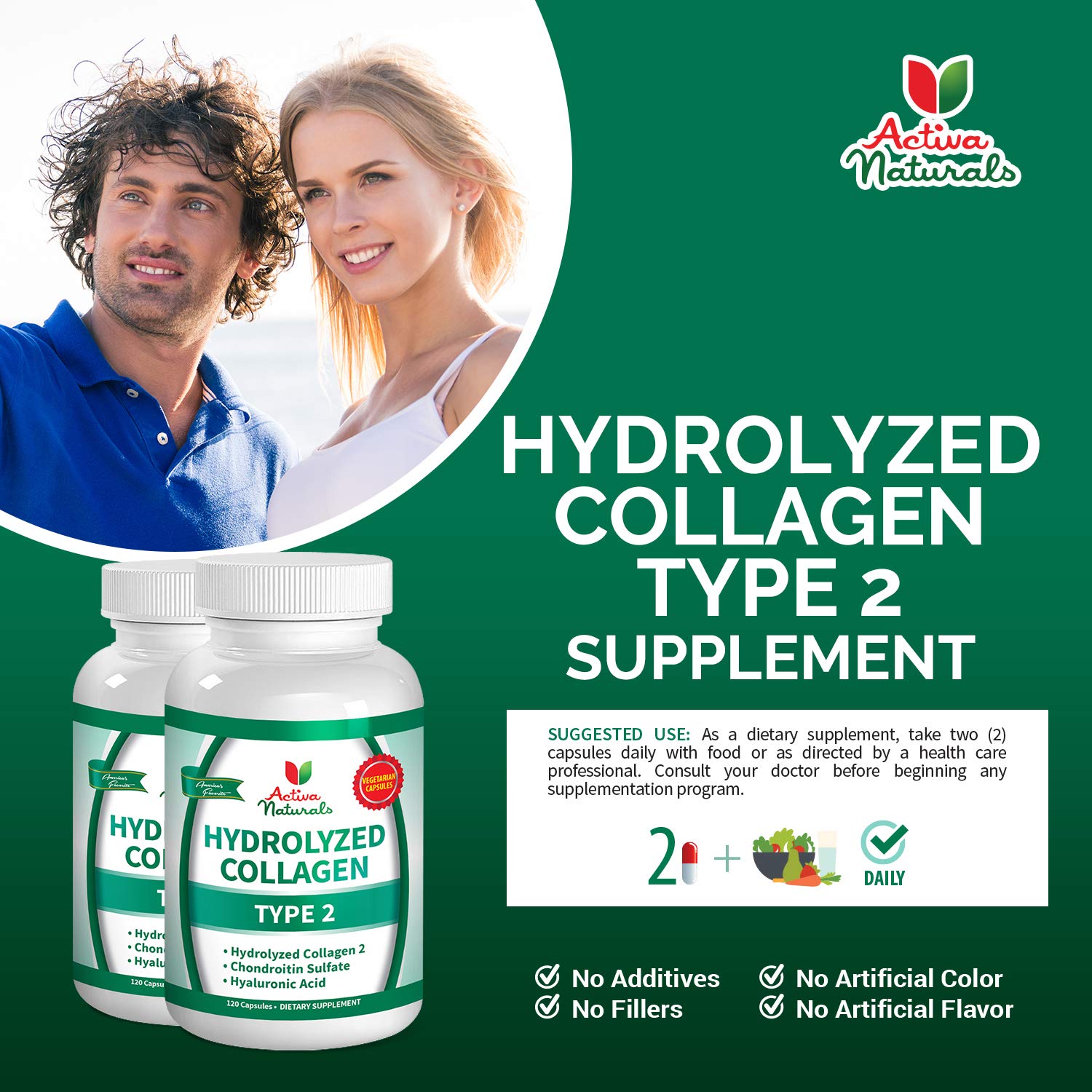 Activa Naturals Hydrolyzed Collagen Type 2, Collagen Supplements, 120 Pcs — Amazon image 7