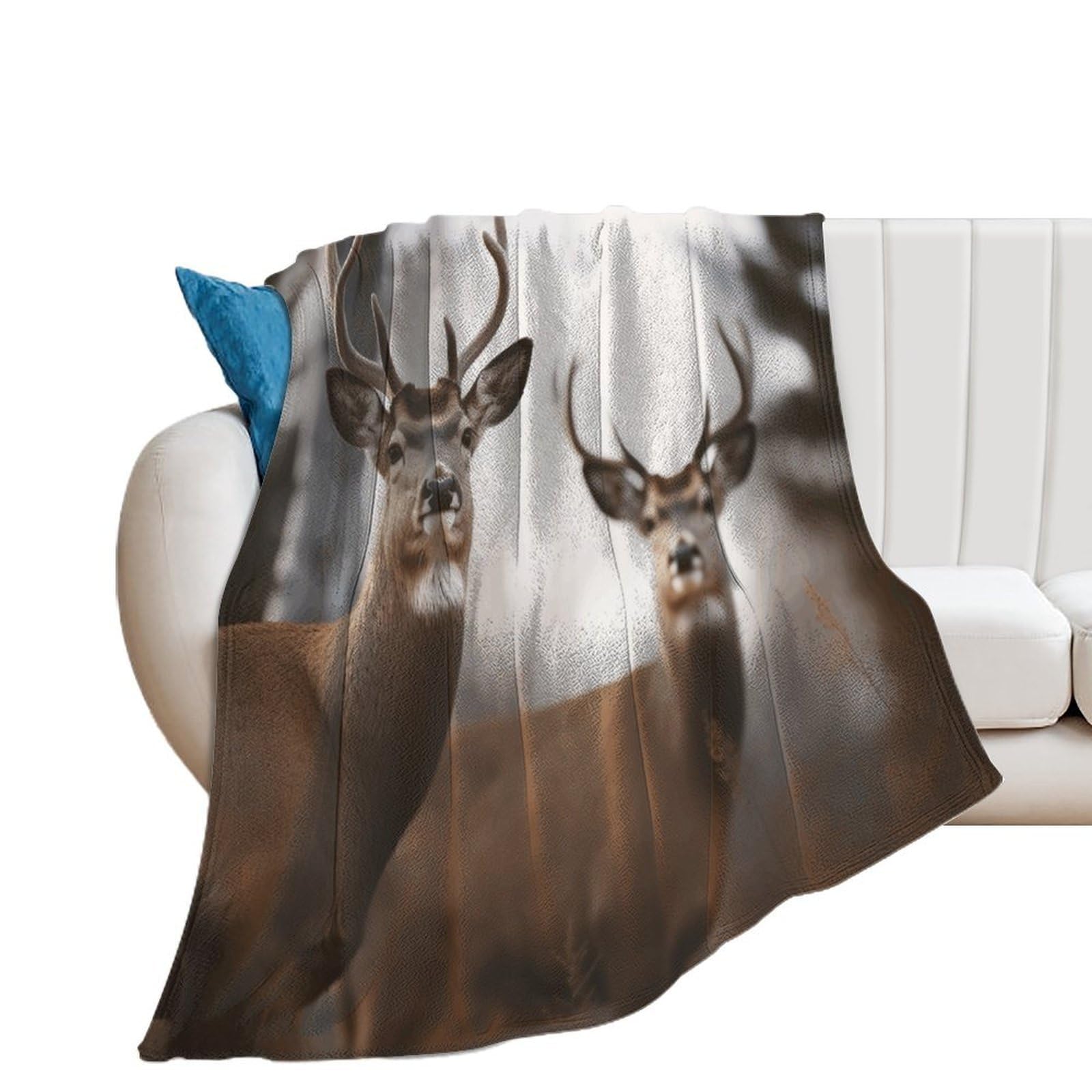 Deer Throw Blanket for Couch Soft Cozy Flannel Bed Blanket Fuzzy Decorative Blanket Warm Lightweight Throw Blanket All-Season Home Decor Gift for Home Office Sofa 50"*60"（130 * 150cm）