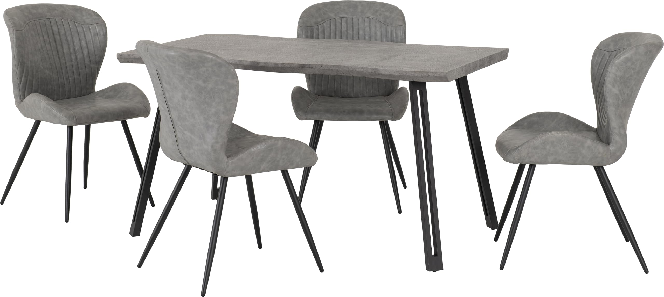 Seconique Quebec Wave Concrete Effect Dining Table and 4 Grey Chair Set