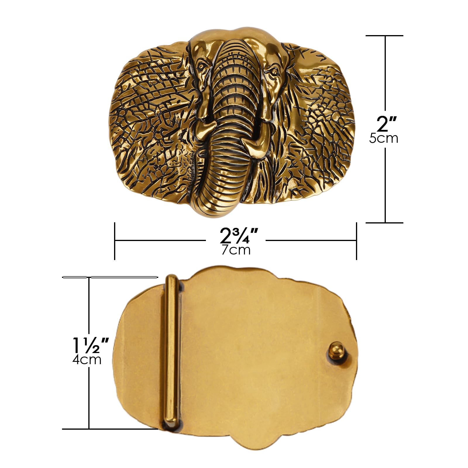 CAIRIAC Western Belt Buckle, Elephant Belt Buckle, Cowboy Cowgirl Vintage Style Buckle Belt For Men Women, 1 1/2 inch Metal Belt Buckle Replacement (Golden)