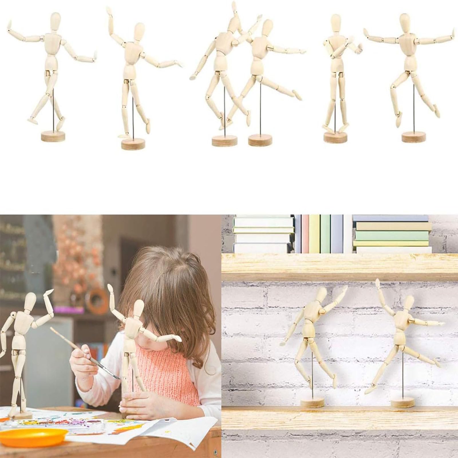 3 Stück Gliederpuppe aus Holz, Mannequins Gliederpuppe, Holzpuppe zum Zeichnen, Holzpuppe Menschlicher, Modellhand aus Holz Gliederpuppe, für Skizze Dekoration, Handwerk Tischdeko