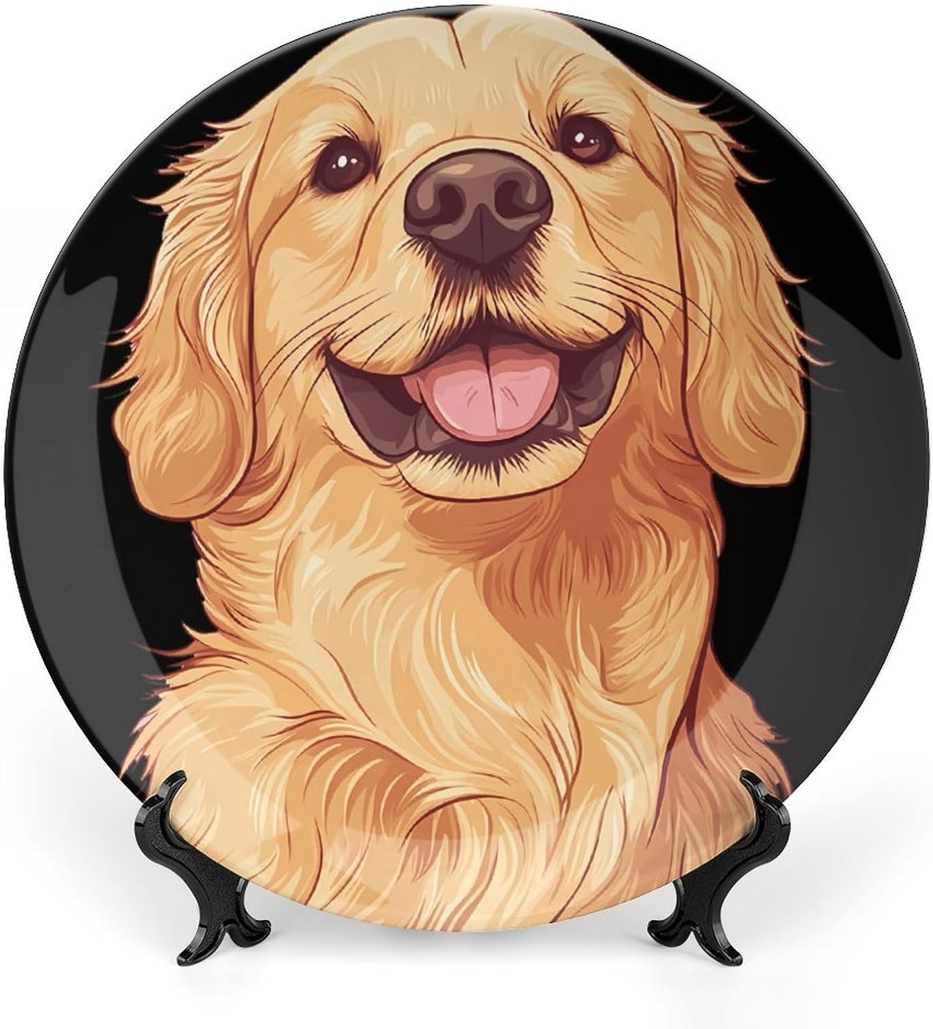 Retriever Dog Smiling Decorative Plates for Display Ceramic Plate Tray with Stand Hanger Home Decor