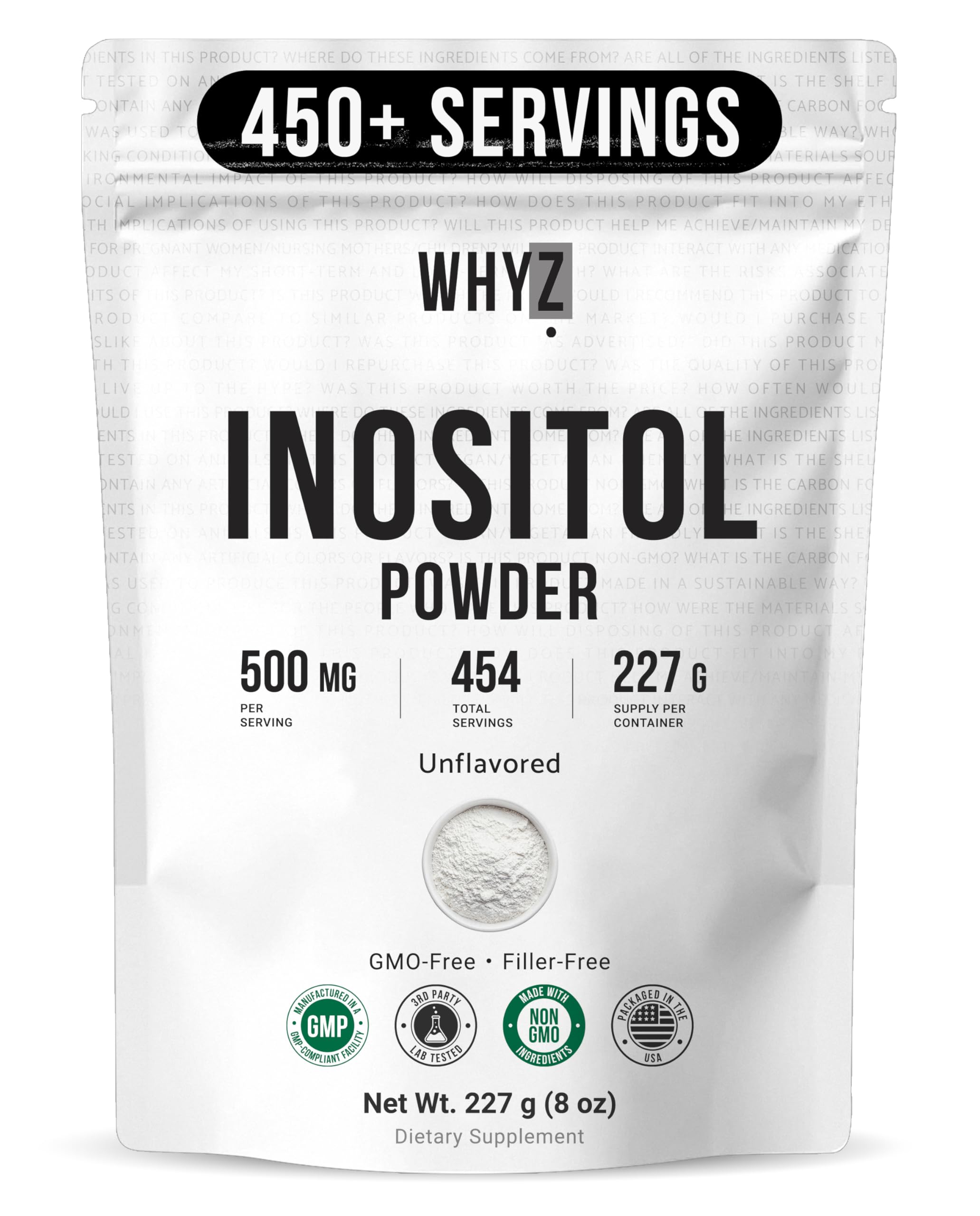 Inositol Powder 8oz, Natural Inositol Supplement for Ovarian Support, Fertility and Hormonal Balance, Pure Inositol Powder, Inositol Supplement for Energy, Brain Health, 454 Servings