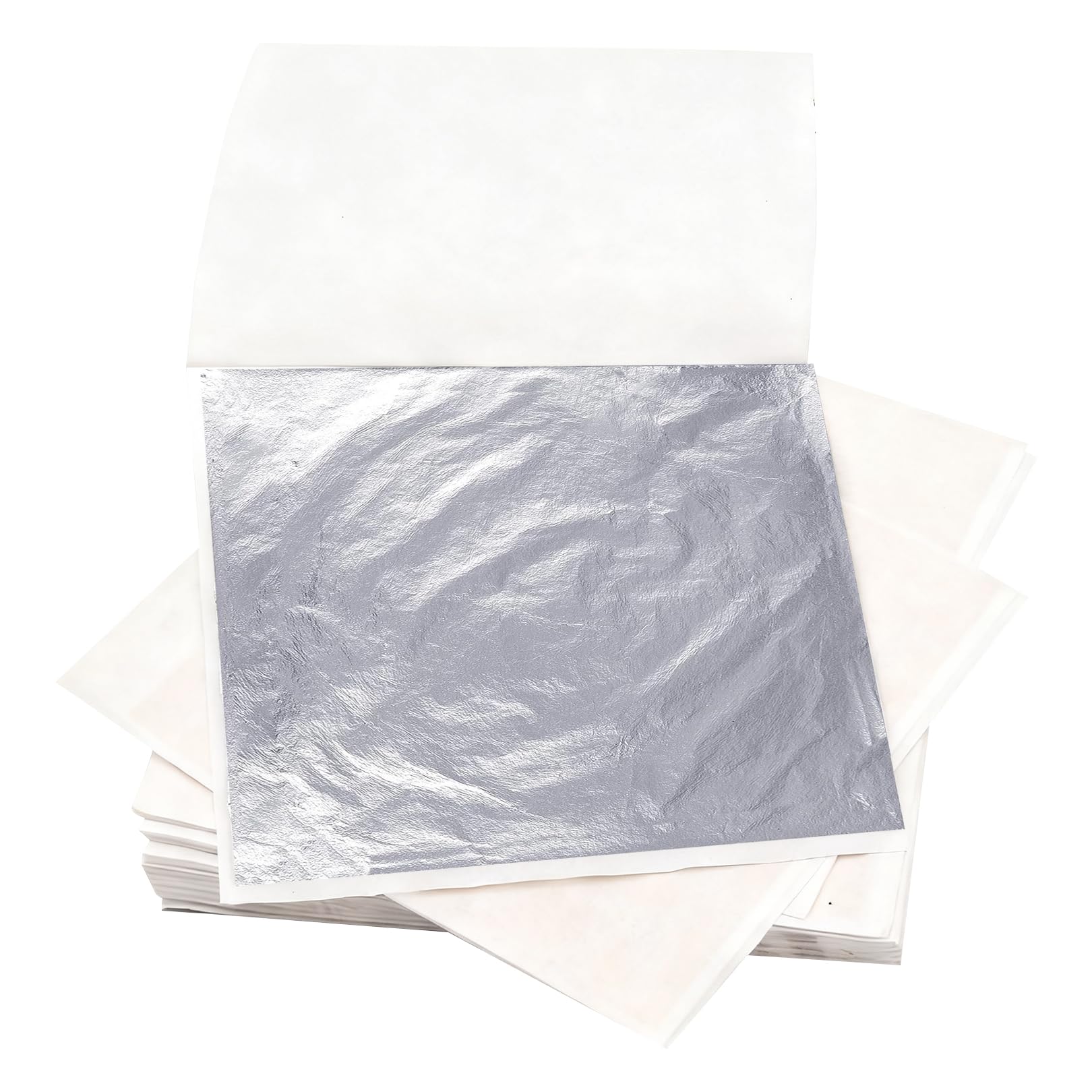 Blattgold,Blattgold Zum Basteln,Gold Papier für Goldfolie,Leaf Anlegemilch Blattmetall,Goldenes Goldpapier Acrylmalerei,Bastel Goldblätter,Goldblattblätter Diy (8.5 * 8cm) (200Blatt silber)