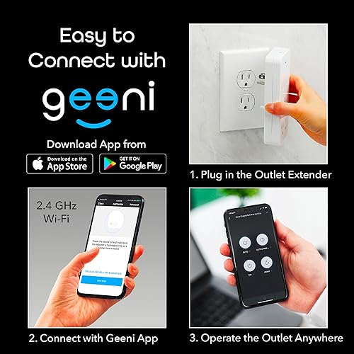 Miniatura 9 de Geeni Enchufe inteligente Wi-Fi de 4 tomas con protección contra sobretensiones, compatible con Alexa y Google Home, color blanco: 1 paquete