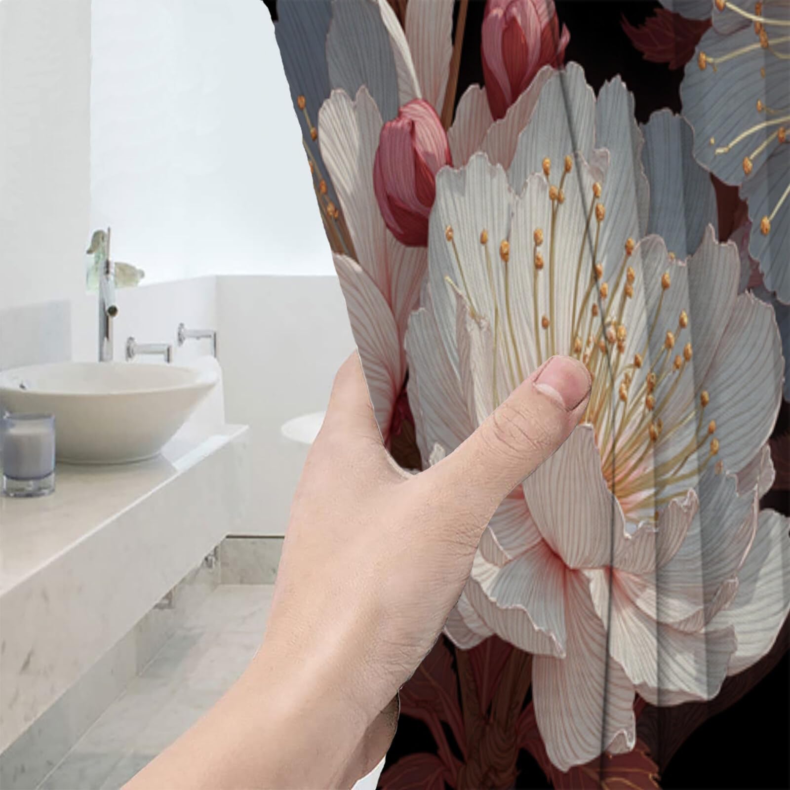 Rideau Douche,Rideau Baignoire Lavable en Machine Rideaux Douche Tissus Lavable Rideau De Baignoire Lavable pour Salle De Bain Domicile Baignoire Famille,Illustrations De Branches,