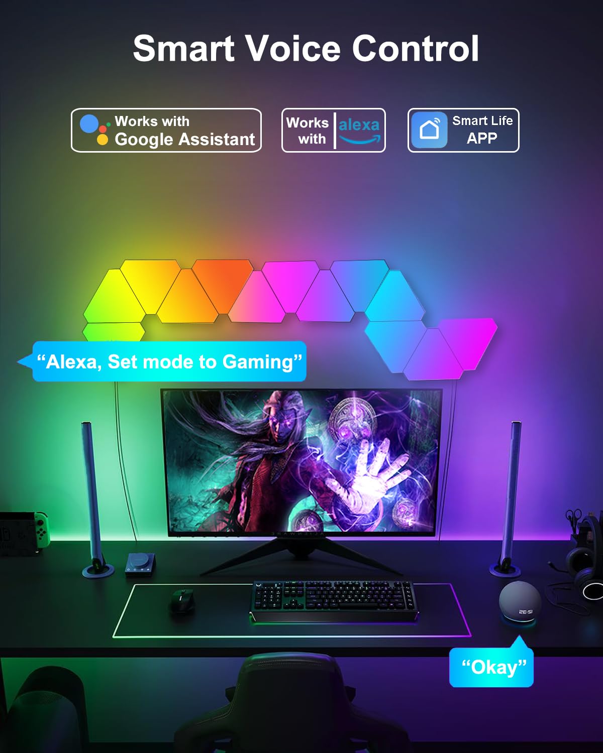 Gaming LED Lightbar mit Desktop-Controller, Smart Gaming Lampe Zimmer Deko Funktioniert mit Alexa Google Assistant, RGBIC TV LED Hintergrundbeleuchtung App-Steuerung Musiksync für TV Tisch Geschenke