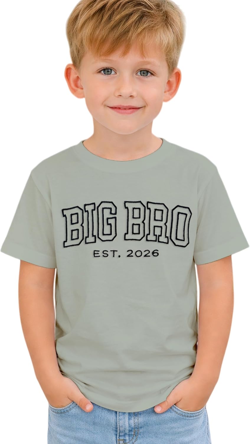Big Brother T-Shirts Toddler Big Bro Est. 2026 Embroidery Graphic Tee Tops Baby Boys Announcement Crewneck Clothes