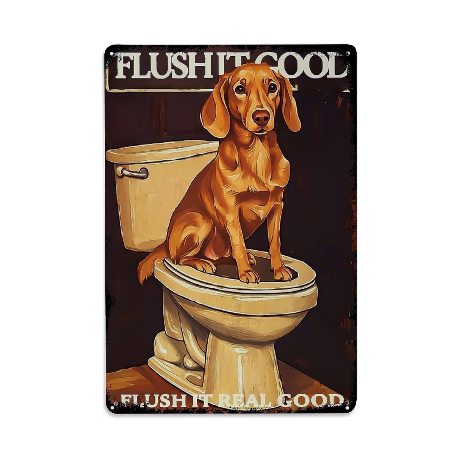 Dog On Toilet Flush It Cool Retro Metal Tin Sign, Vintage Decor Art Poster for Bar, Home, Man Cave, Kitchen, Laundry Room Gift 8x12Inch