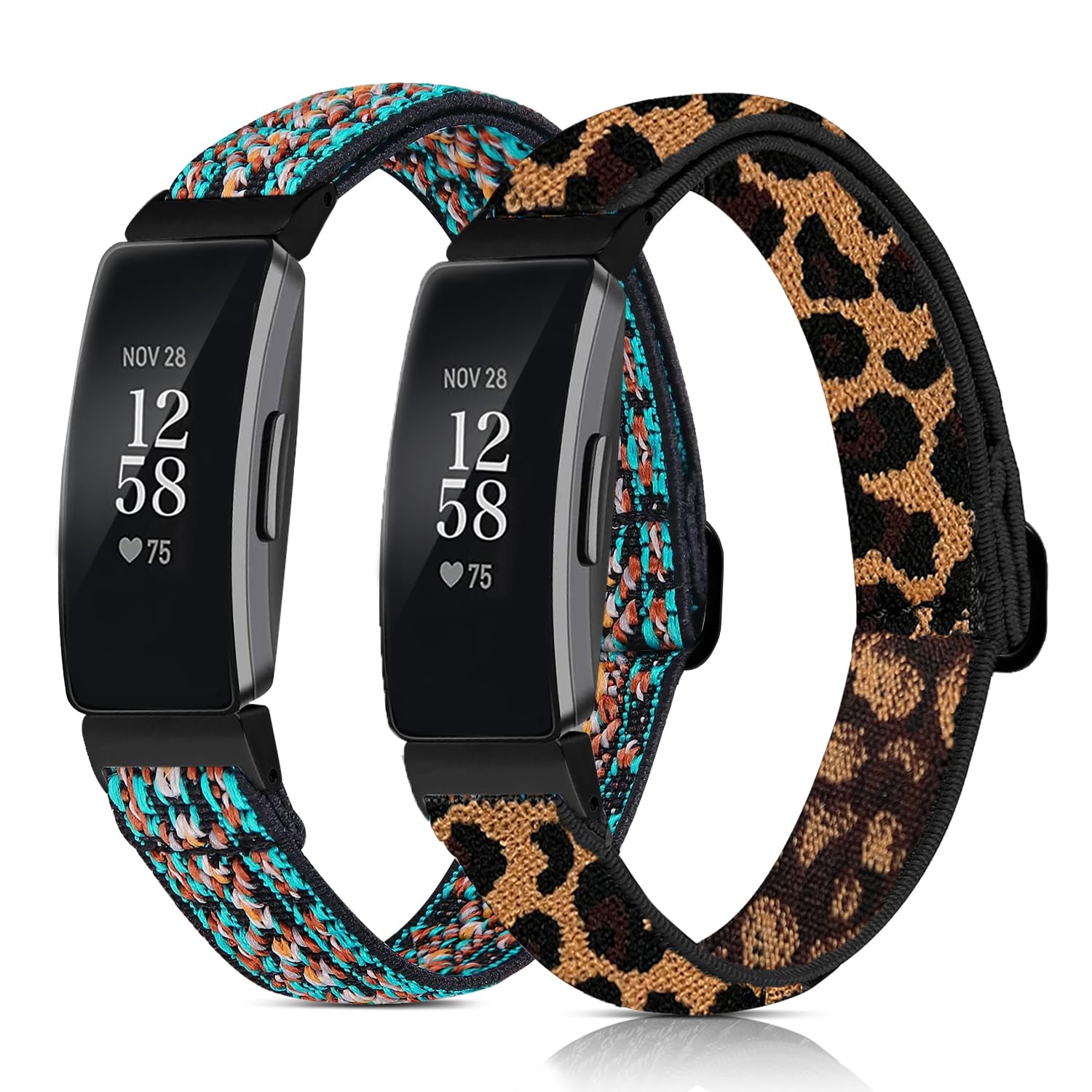 Attbbon 2 Pack Stretchy Bands Compatible with Fit bit Inspire 2 Replacement Bands for Women, Adjustable Soft Elastic Sport Nylon Inspire Wristband Accessory Fits for Fit bit Inspire 2/Inspire