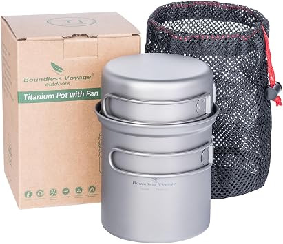 Boundless Voyage Lightweight Camping Pot Pan Cooking Set Backpacking Pot Camping Cookware Kit for Hiking Trekking Picnic Fishing Mountaineering