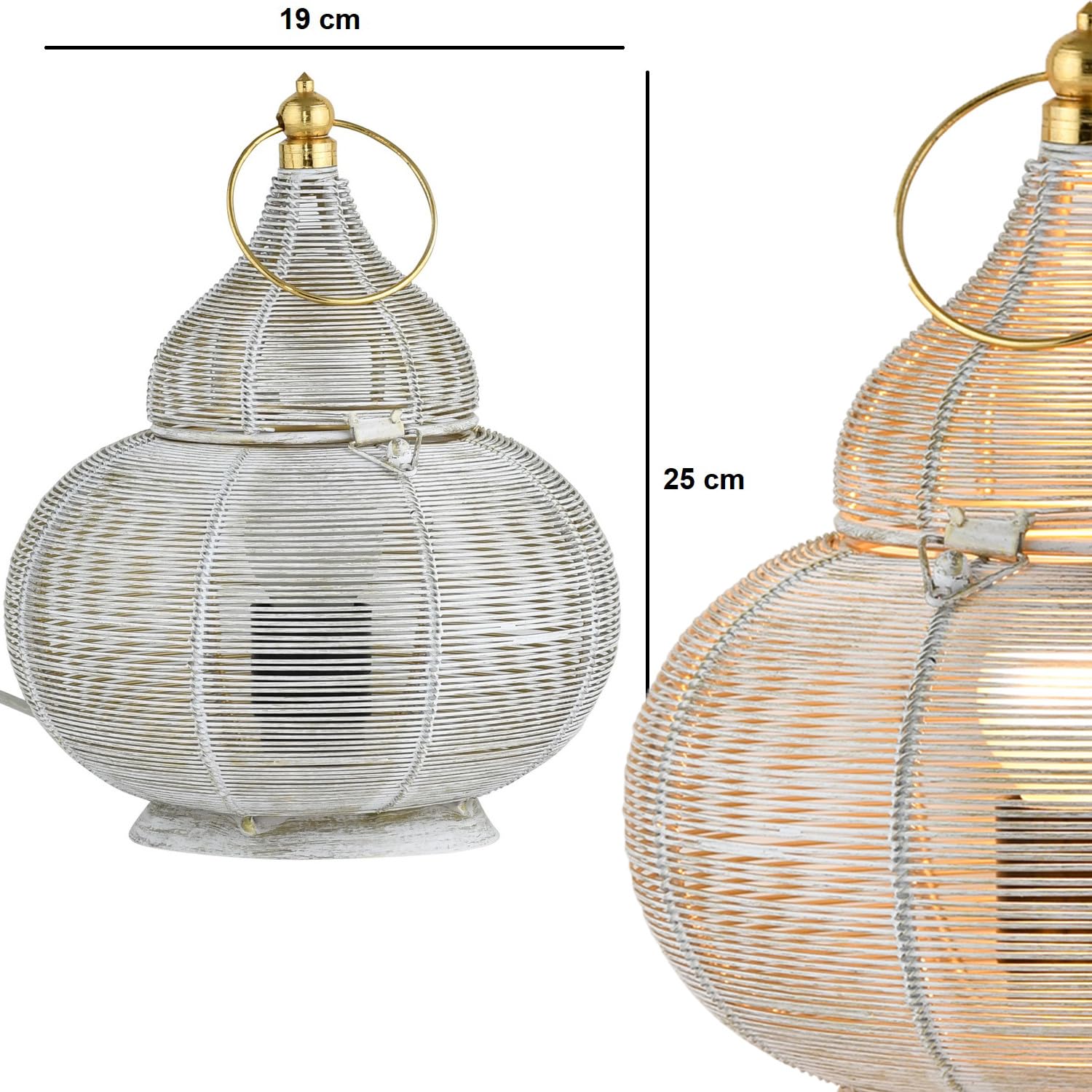 Marrakesch 2-częściowy zestaw lamp stołowych, lampka nocna, 25 cm, orientalna lampa dekoracyjna, lampa stojąca do salonu, sypialni lub pokoju dziecięcego | marokańska lampa stołowa Tamara biało-złota