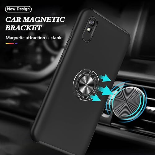 Miniatura 3 de Asuwish Funda compatible con Xiaomi Redmi 9A Redme 9i y protector de pantalla de vidrio templado, soporte de anillo magnético delgado, accesorios