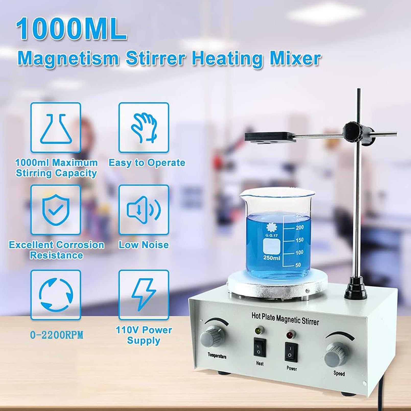 COYEUX Placa calefactora agitadora magnética de 1000mL, agitador eléctrico Superior de 100-2400RPM, Placa calefactora máxima de 100 ℃, para elaboración casera, agitación de Leche