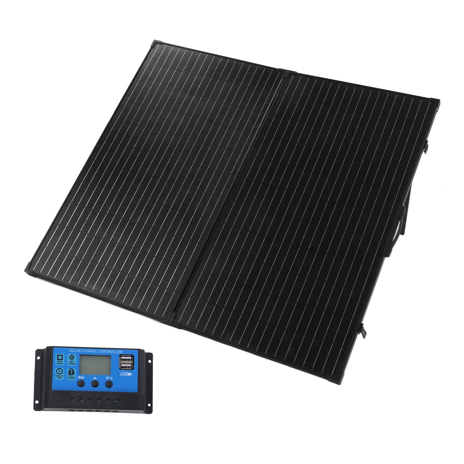 Fdit 200W Przenośny Panel Słoneczny ze Składanym Kontrolerem ładowania Słonecznego do Kamperów, Kempingu, Pieszych Wędrówek, żeglarstwa 200W Wodoodporny Zestaw Paneli Stacja Zasilania