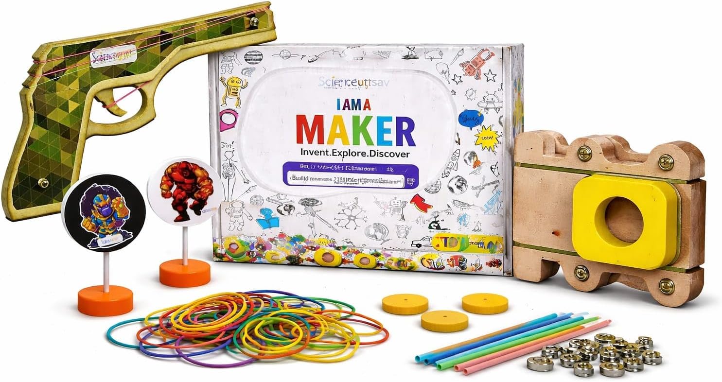 Grade 3–4 STEM Science Kit – Force & Motion Learning Set | Rubber Band Pistol & Slider Gun | Work & Energy Experiment Toy for Kids